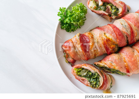 baked bacon stuffed spinach and cheese baked bacon stuffed spinach and cheese 87925691