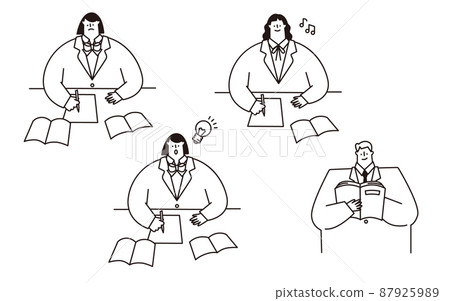 Vector illustration set of students studying_line drawing Vector illustration set of students studying_line drawing 87925989