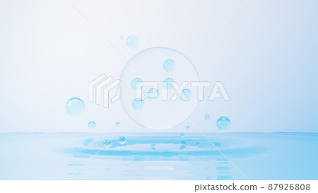 3d render of simple chemical bond in side cell or molecules. The associated of atoms, ions, bond and molecules. Liquid drop bubble background. Covalent bond. Biochemical interaction. 87926808