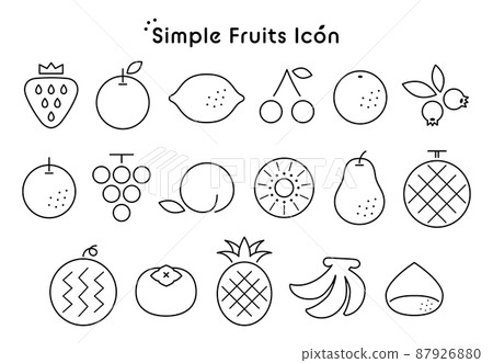 簡單的水果圖標集單色插圖線描材料 87926880
