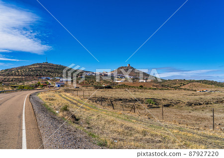 Landscape view to Feria Castle Hill, Extremadura, Spain 87927220