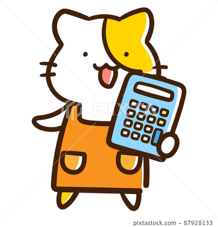 Cute handwritten style illustration of an apron housewife cat with a calculator 87928133