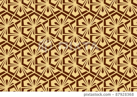 Flower geometric pattern. Seamless vector background. Gold and brown ornament Flower geometric pattern. Seamless vector background. Gold and brown ornament 87928368