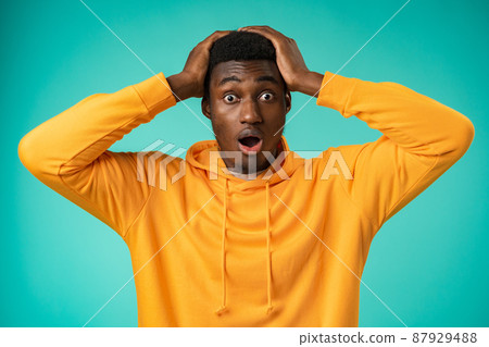 Young black anxious man worried nervous fail problem over mint background 87929488