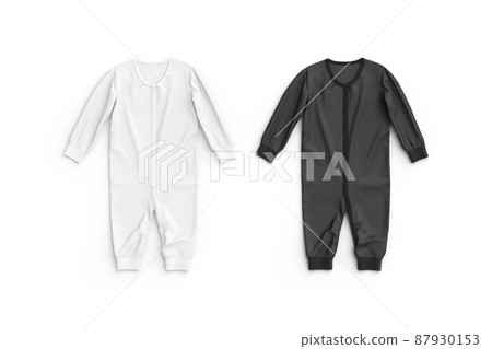 Blank black and white baby zip-up sleepsuit mockup lying, isolated 87930153