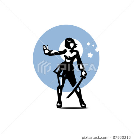 Girl with a short haircut in a school uniform with a Japanese sword Girl with a short haircut in a school uniform with a Japanese sword 87930213
