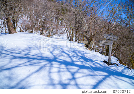 (Yamanashi Prefecture) Misaka Mountains in the midwinter, Kurodake mountain trail with snow 87930712