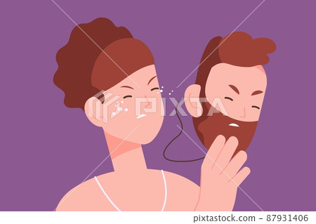 Transgender mask. Trans gender identity, modern transsexual men or woman, genderqueer social problem, double face transgendered person, average sex, vector illustration 87931406