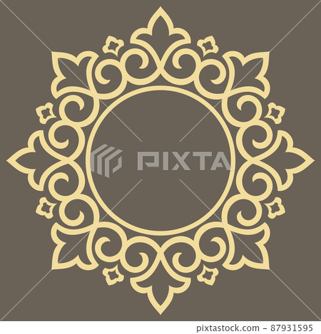 Decorative frame Elegant vector element for design in Eastern style, place for text. Floral golden and gray border. Lace illustration for invitations and greeting cards Decorative frame Elegant vector element for design in Eastern style, place for text. Floral golden and gray border. Lace illustration for invitations and greeting cards 87931595