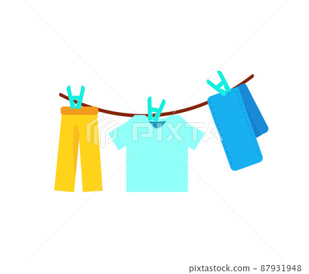 晾衣桿 T 恤和晾乾衣物的毛巾 服裝 晾衣桿 T 恤和晾乾衣物的毛巾 服裝 87931948