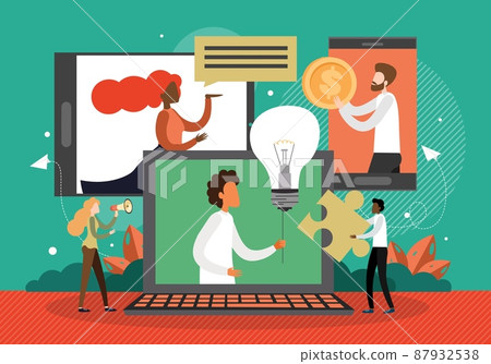 Business partners online meeting, vector illustration. Video call chat, video conference, distance communication. 87932538