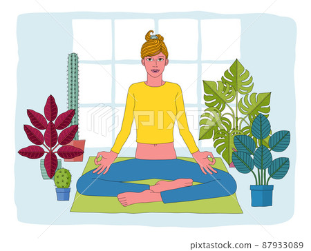 Woman Meditating Doing Yoga Pilates Illustration Woman Meditating Doing Yoga Pilates Illustration 87933089