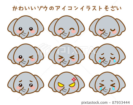 大象面部表情圖標集 87933444