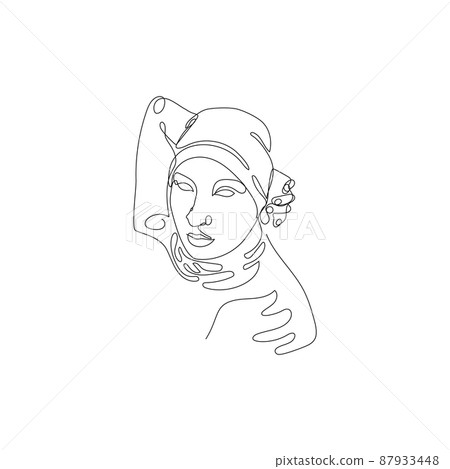 Female face single line drawing. Portrait of young beautiful girl 87933448