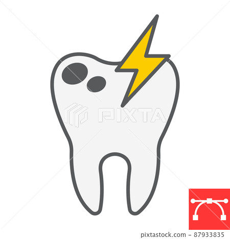 Sick tooth color line icon, dental and stomatolgy, toothache sign vector graphics, editable stroke filled outline icon, eps 10. 87933835