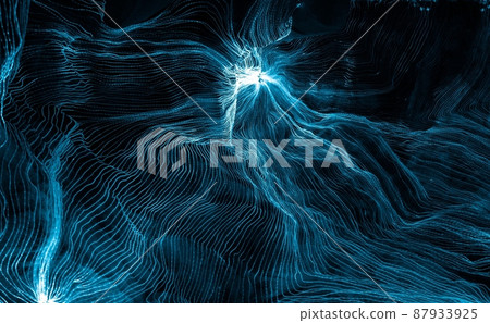 Abstract wave of digital weave lines connecting network dots and dark background Abstract wave of digital weave lines connecting network dots and dark background 87933925