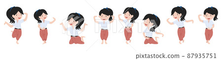 Cartoon character girl student  traditional Thai dancer set 87935751