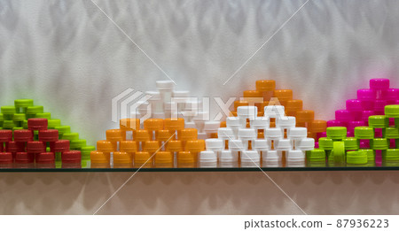 Plastic bottle caps ; white green pink orange colors ; Plastic bottle caps ; white green pink orange colors ; 87936223