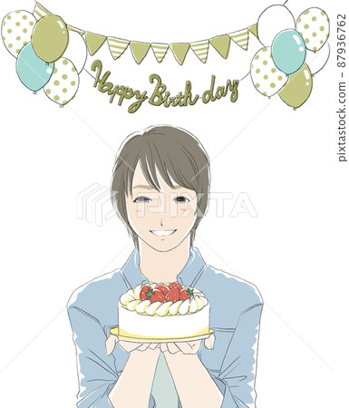 一個人用生日蛋糕慶祝 一個人用生日蛋糕慶祝 87936762