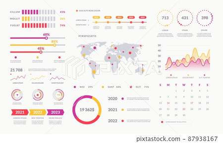 Finance dashboard. Graphs and charts admin panel, financial statistics design, business bar visual info. Vector set illustration modern dashboard growth software 87938167