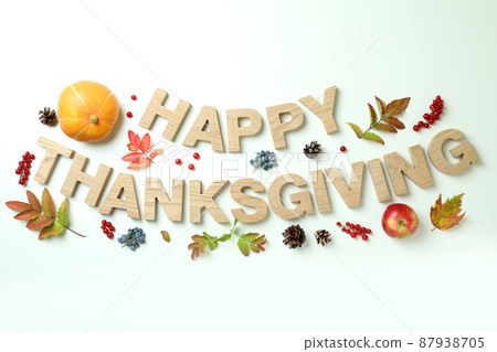 Thanksgiving Day composition with pumpkin on white background Thanksgiving Day composition with pumpkin on white background 87938705