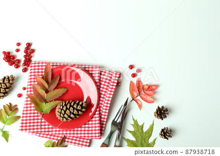 Happy Thanksgiving Day composition on white wooden table Happy Thanksgiving Day composition on white wooden table 87938718