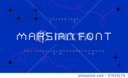 Modern alphabet font. Minimal urban typography, digital typeface uppercase letters and numbers. Vector illustration designing creative symbol letters 87939179
