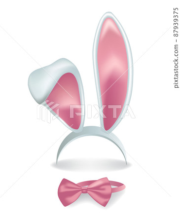 Vector isolated pink rabbit ears with bow tie. Vector isolated pink rabbit ears with bow tie. 87939375