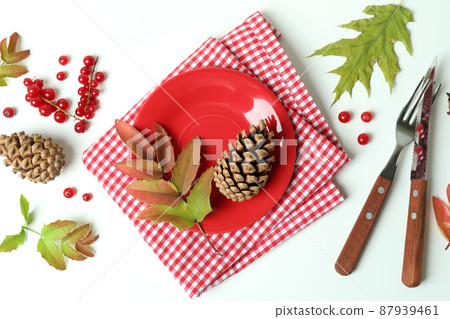 Happy Thanksgiving Day composition on white wooden table Happy Thanksgiving Day composition on white wooden table 87939461