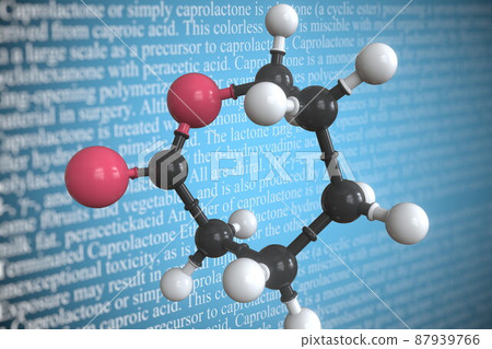 Molecular model of caprolactone, 3D rendering 87939766