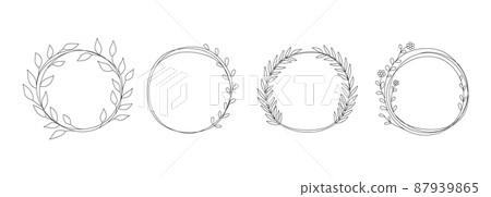 Doodle circles with leaves. Hand drawn frame element for text, floral decorative symbols. Vector isolated round borders set simple ornament illustrated with leaves Doodle circles with leaves. Hand drawn frame element for text, floral decorative symbols. Vector isolated round borders set simple ornament illustrated with leaves 87939865