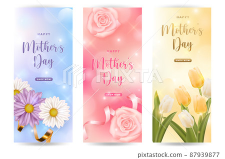 Happy mother's day flower banner collection of daisy rose and tulip Happy mother's day flower banner collection of daisy rose and tulip 87939877
