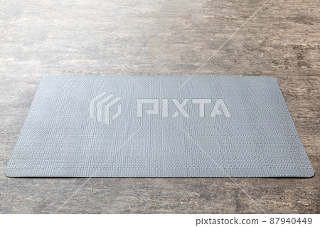 Perspective view of grey tablecloth for food on cement background. Empty space for your design Perspective view of grey tablecloth for food on cement background. Empty space for your design 87940449