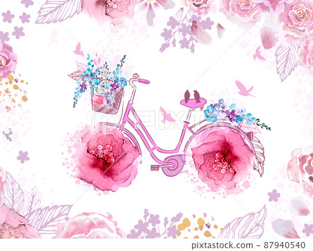 Hand drawing print design. Bicycle with flowers wheels. vector illustration . Hand drawing print design. Bicycle with flowers wheels. vector illustration . 87940540