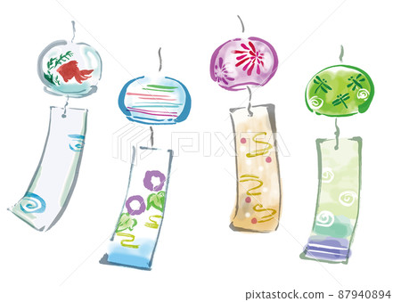 4 kinds of wind chimes hand-painted Japanese style illustrations 4 kinds of wind chimes hand-painted Japanese style illustrations 87940894