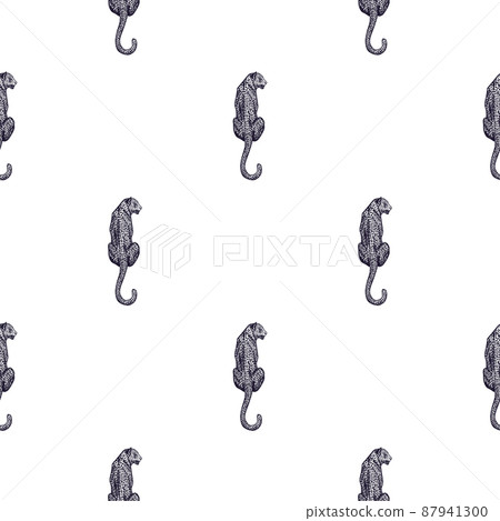 Leopard sit back seamless pattern. Vintage wildlife animals background. Leopard sit back seamless pattern. Vintage wildlife animals background. 87941300