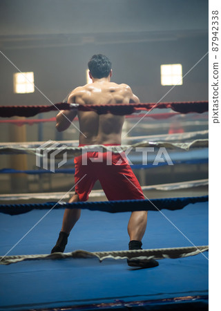 Man with muscular back training in ring 87942338