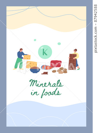 Banner or poster layout of mineral food sources, flat vector illustration. 87942588