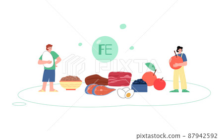 People with food with Ferrum or Iron elements flat vector illustration isolated. People with food with Ferrum or Iron elements flat vector illustration isolated. 87942592