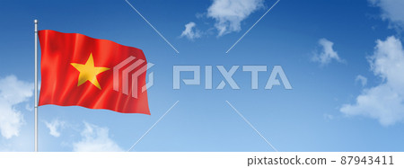 Vietnamese flag isolated on a blue sky. Horizontal banner Vietnamese flag isolated on a blue sky. Horizontal banner 87943411