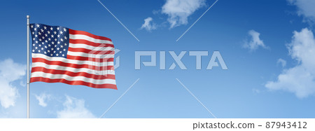 United States flag isolated on a blue sky. Horizontal banner United States flag isolated on a blue sky. Horizontal banner 87943412
