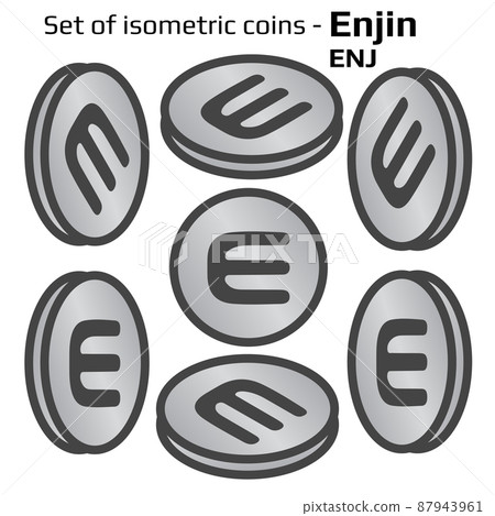 Enjin ENJ set of simple coins in isometric view in black and white isolated on white. Vector illustration. Enjin ENJ set of simple coins in isometric view in black and white isolated on white. Vector illustration. 87943961