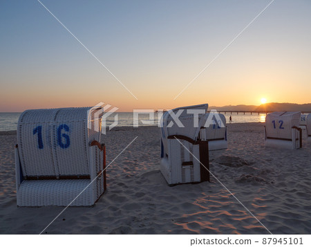 the beach of Binz at the german island of Ruegen the beach of Binz at the german island of Ruegen 87945101