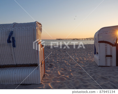 the beach of Binz at the german island of Ruegen 87945134