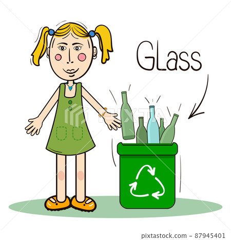 Sorting children's garbage. Container for paper waste. Ecology concept vector illustration 87945401