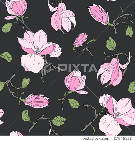 Seamless pattern with pink magnolia flowers 87946138