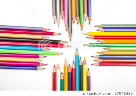 set of colored pencils for drawing on a white background. 87946326
