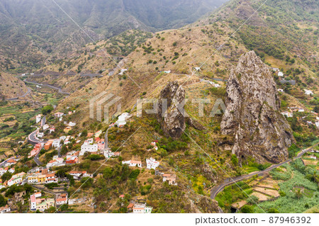 top view of the mountains on the island of La Gomera, Canary Islands, Spain.Beautiful landscape of Homer Island 87946392
