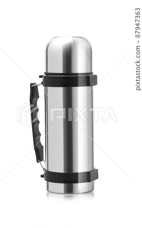 Thermos flask, steel thermos isolated on white background 87947363