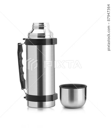 Thermos flask, steel thermos isolated on white background Thermos flask, steel thermos isolated on white background 87947364